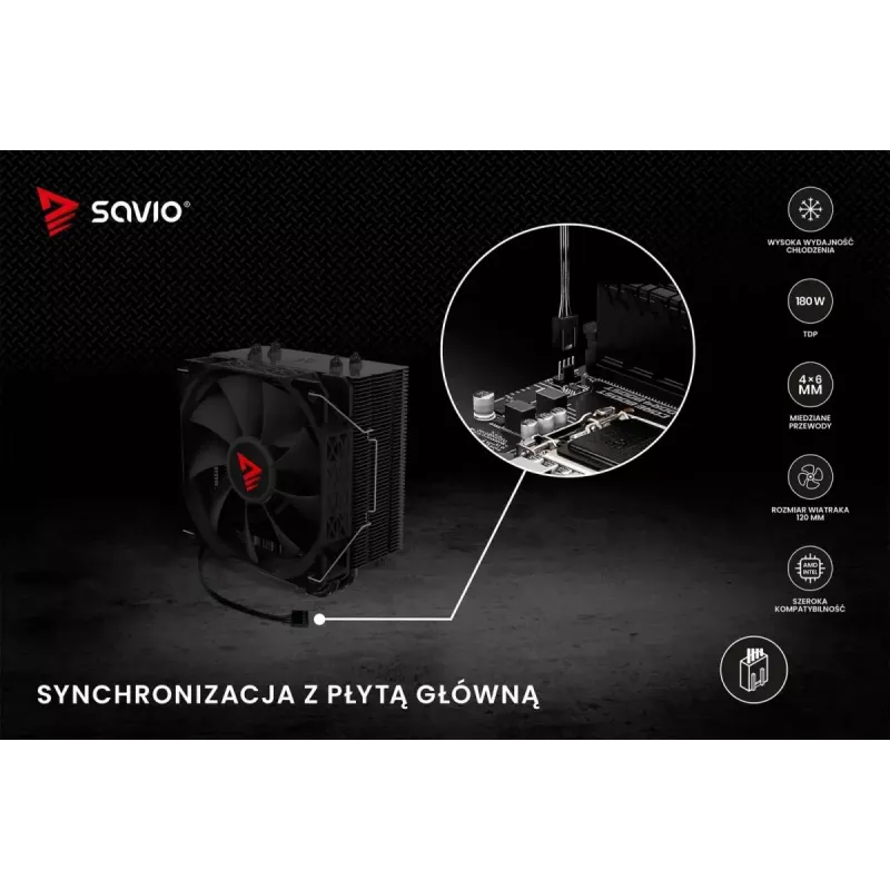 CPU gaisa dzesētājs SAVIO Vortex X2 Melns – 120 mm ventilators, augstums 157 mm, PWM, LGA 2066 saderīgs