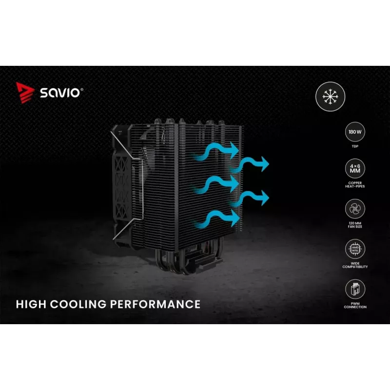 CPU gaisa dzesētājs SAVIO Vortex X2 Melns – 120 mm ventilators, augstums 157 mm, PWM, LGA 2066 saderīgs