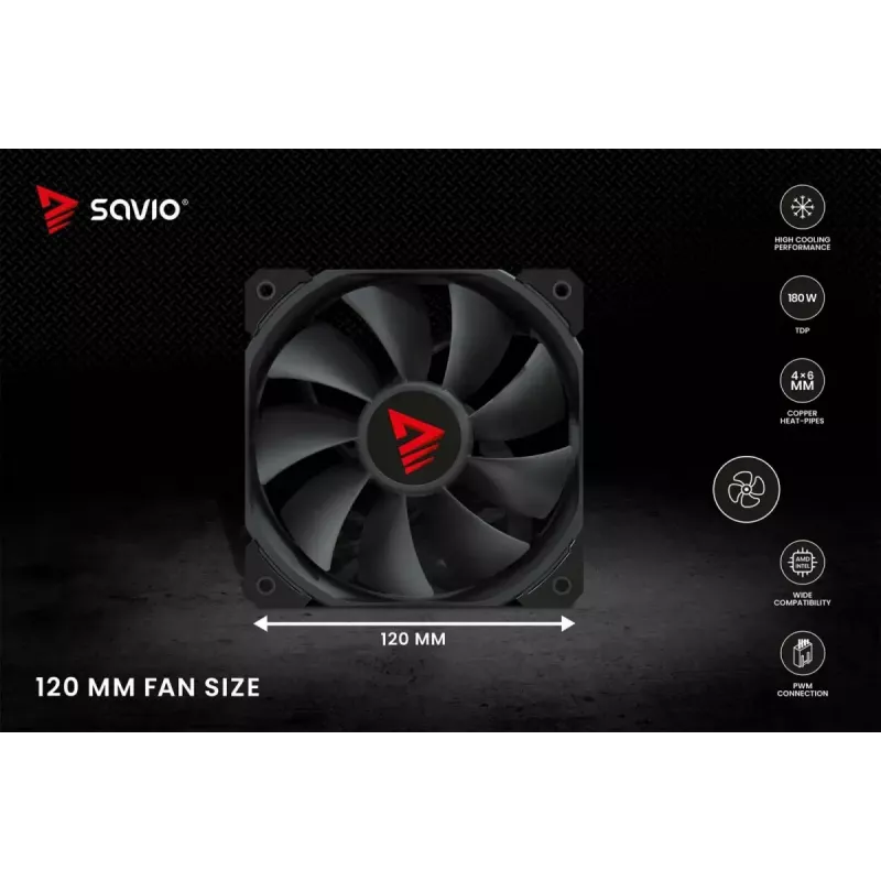 CPU gaisa dzesētājs SAVIO Vortex X2 Melns – 120 mm ventilators, augstums 157 mm, PWM, LGA 2066 saderīgs