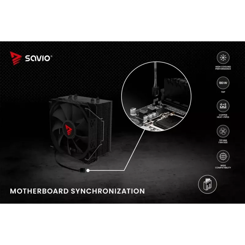CPU gaisa dzesētājs SAVIO Vortex X2 Melns – 120 mm ventilators, augstums 157 mm, PWM, LGA 2066 saderīgs