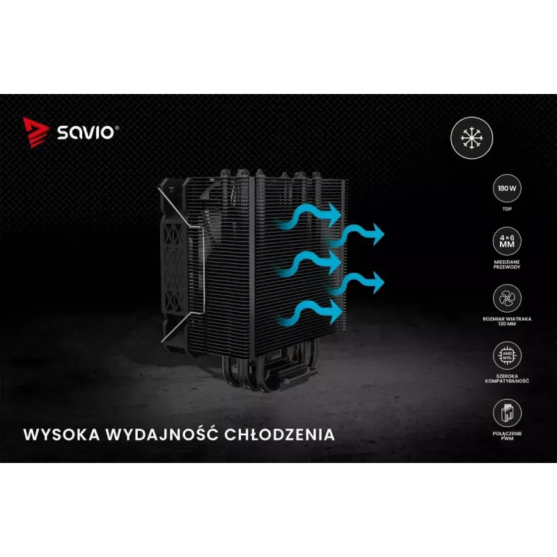 CPU gaisa dzesētājs SAVIO Vortex X2 Melns – 120 mm ventilators, augstums 157 mm, PWM, LGA 2066 saderīgs