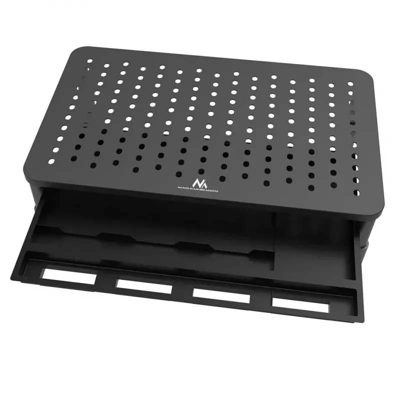 Laptop stand MACLEAN MC-946 for 13–32 inch devices, 3-level height (11/13/15 cm), drawer, Melns, up to 20 kg
