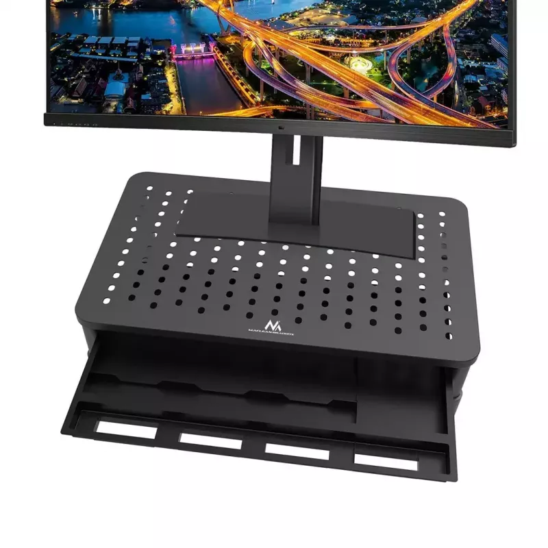 Laptop stand MACLEAN MC-946 for 13–32 inch devices, 3-level height (11/13/15 cm), drawer, Melns, up to 20 kg