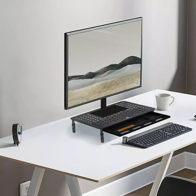 Laptop stand MACLEAN MC-946 for 13–32 inch devices, 3-level height (11/13/15 cm), drawer, Melns, up to 20 kg