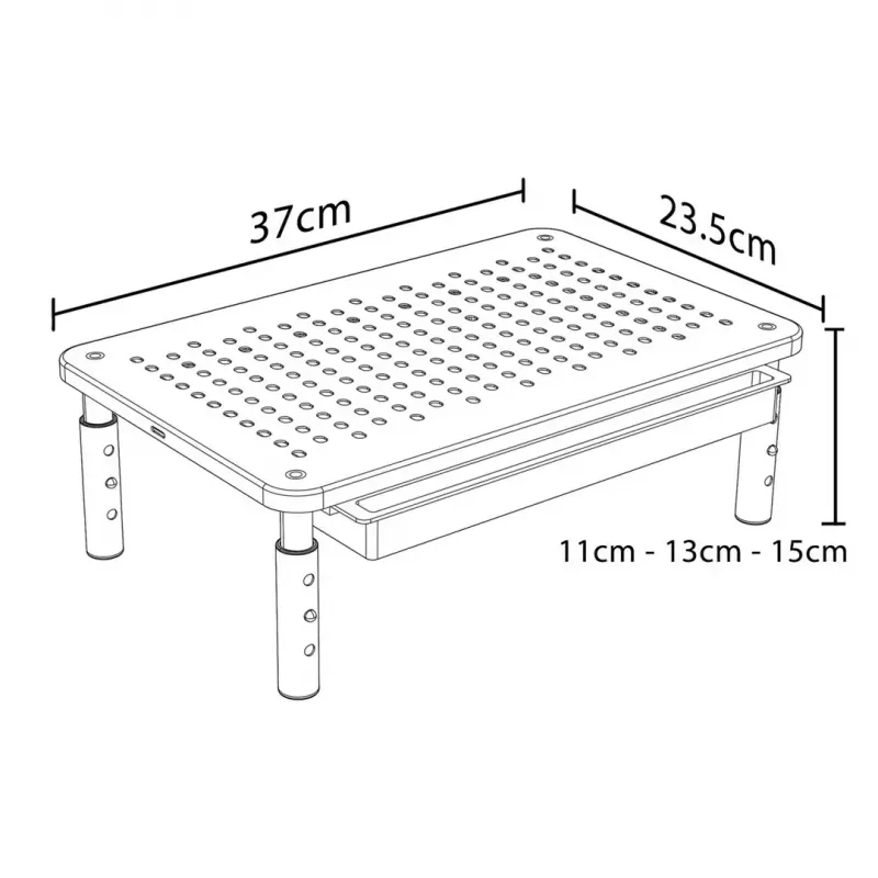 Laptop stand MACLEAN MC-946 for 13–32 inch devices, 3-level height (11/13/15 cm), drawer, Melns, up to 20 kg