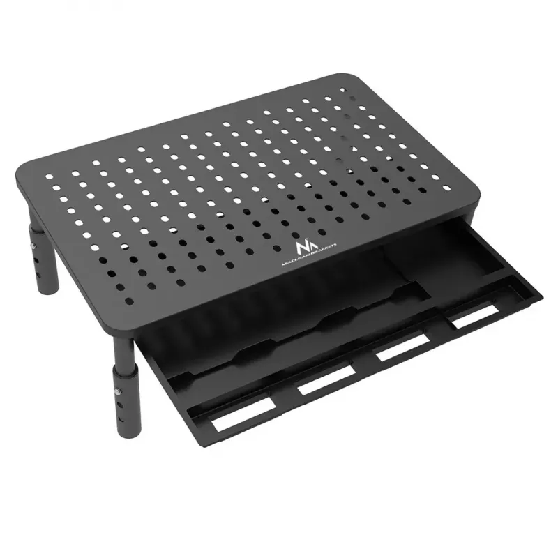 Laptop stand MACLEAN MC-946 for 13–32 inch devices, 3-level height (11/13/15 cm), drawer, Melns, up to 20 kg