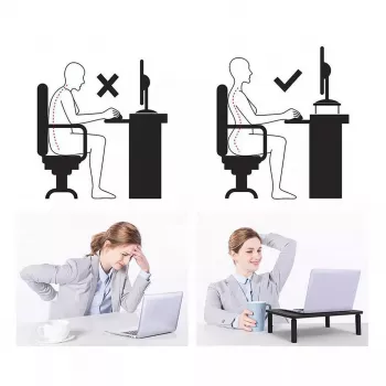 Laptop stand MACLEAN MC-946 for 13–32 inch devices, 3-level height (11/13/15 cm), drawer, Melns, up to 20 kg