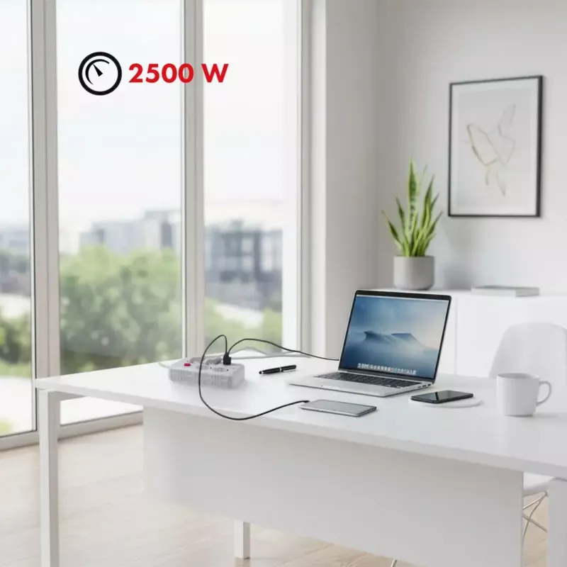 Strāvas sadalītājs MACLEAN MCE393 W — 4 rozetes + 3×USB, 110–240V, 2.1A USB, 2500W, 3 m, balts