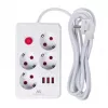 Strāvas sadalītājs MACLEAN MCE393 W — 4 rozetes + 3×USB, 110–240V, 2.1A USB, 2500W, 3 m, balts