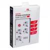 Strāvas sadalītājs MACLEAN MCE393 W — 4 rozetes + 3×USB, 110–240V, 2.1A USB, 2500W, 3 m, balts