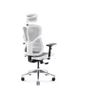 Ergonomisks biroja krēsls Diablo Chairs V-Basic balta-pelēka — regulējams augstums un noliekšana, roku balsti, jostasvietas atbalsts