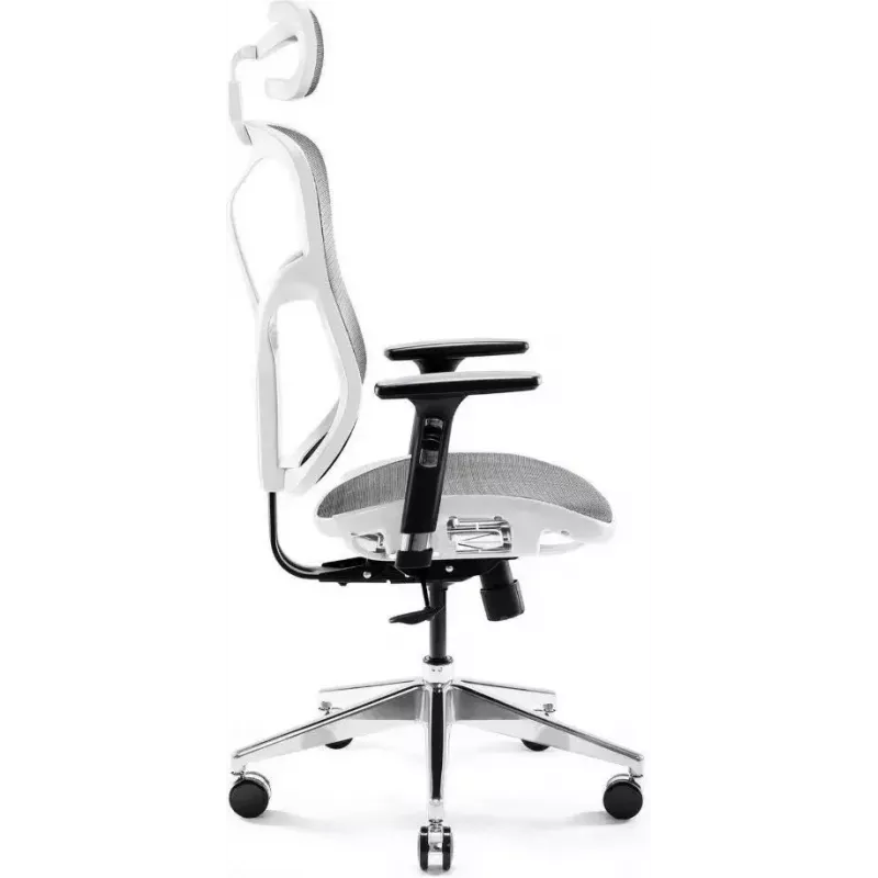Ergonomisks biroja krēsls Diablo Chairs V-Basic balta-pelēka — regulējams augstums un noliekšana, roku balsti, jostasvietas atbalsts