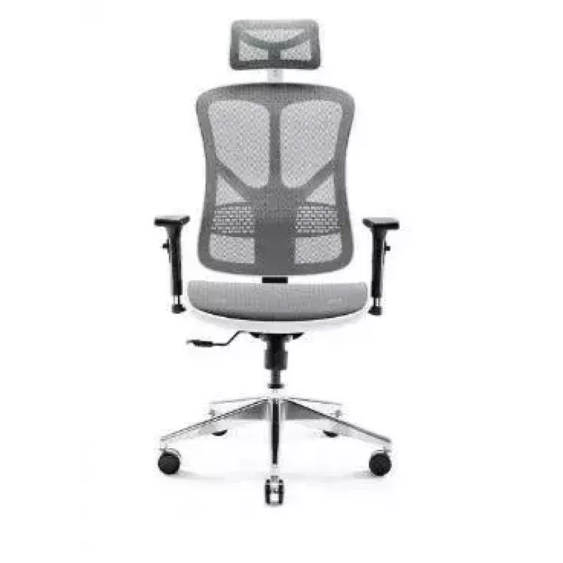 Ergonomisks biroja krēsls Diablo Chairs V-Basic balta-pelēka — regulējams augstums un noliekšana, roku balsti, jostasvietas atbalsts