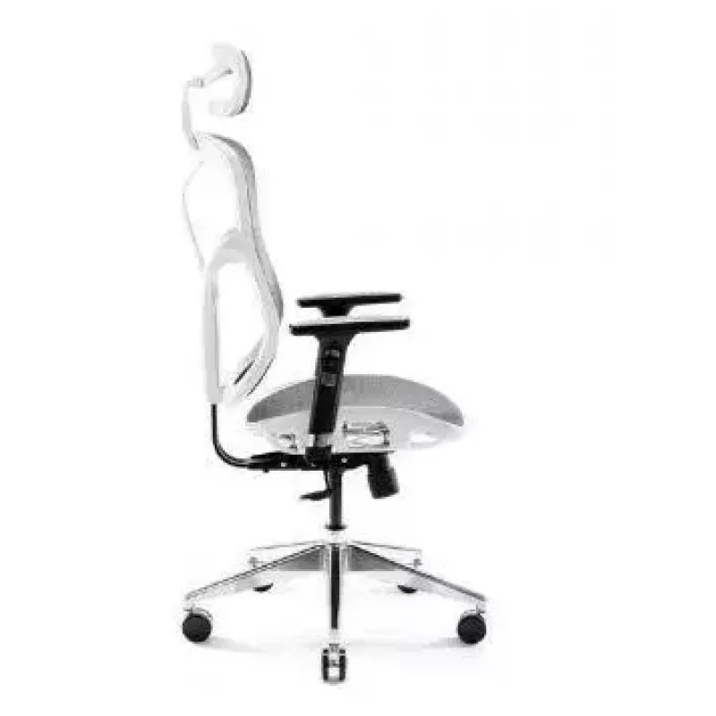 Ergonomisks biroja krēsls Diablo Chairs V-Basic balta-pelēka — regulējams augstums un noliekšana, roku balsti, jostasvietas atbalsts