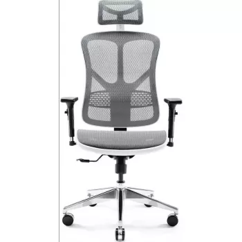 Ergonomisks biroja krēsls Diablo Chairs V-Basic balta-pelēka — regulējams augstums un noliekšana, roku balsti, jostasvietas atbalsts