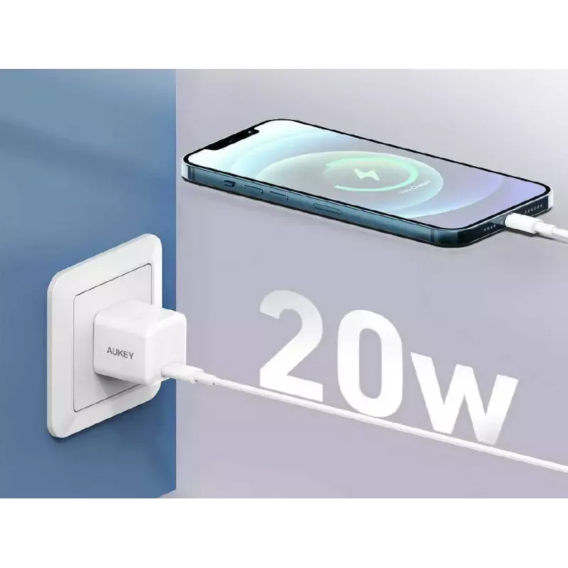 USB-C Mini lādētājs Aukey PA-F5 20W PD — kompakts 20W PD ātrais lādētājs
