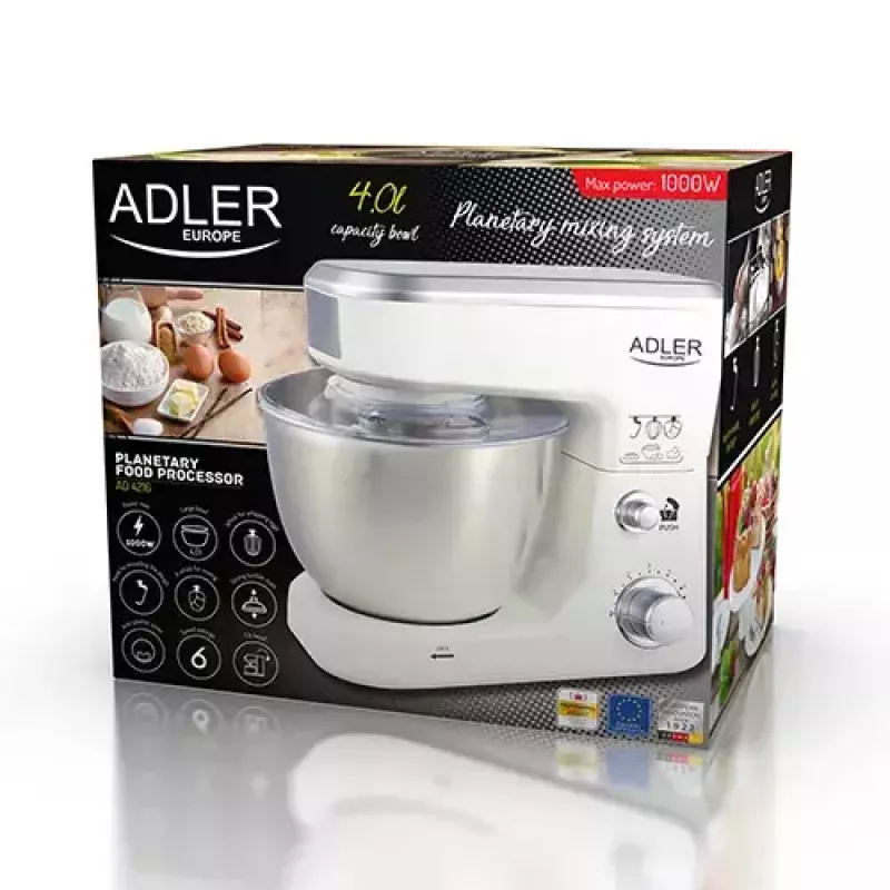 Virtuves kombains Adler AD 4216, 500 W, 4 L nerūsējošā tērauda bļoda, balts