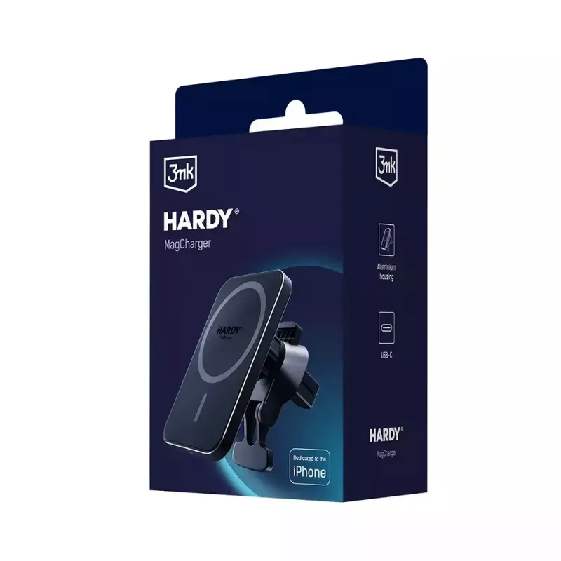 Auto bezvadu lādētājs 3MK HARDY MagCharger — Auto USB-C 5/9V, ātrā bezvadu uzlāde, melns