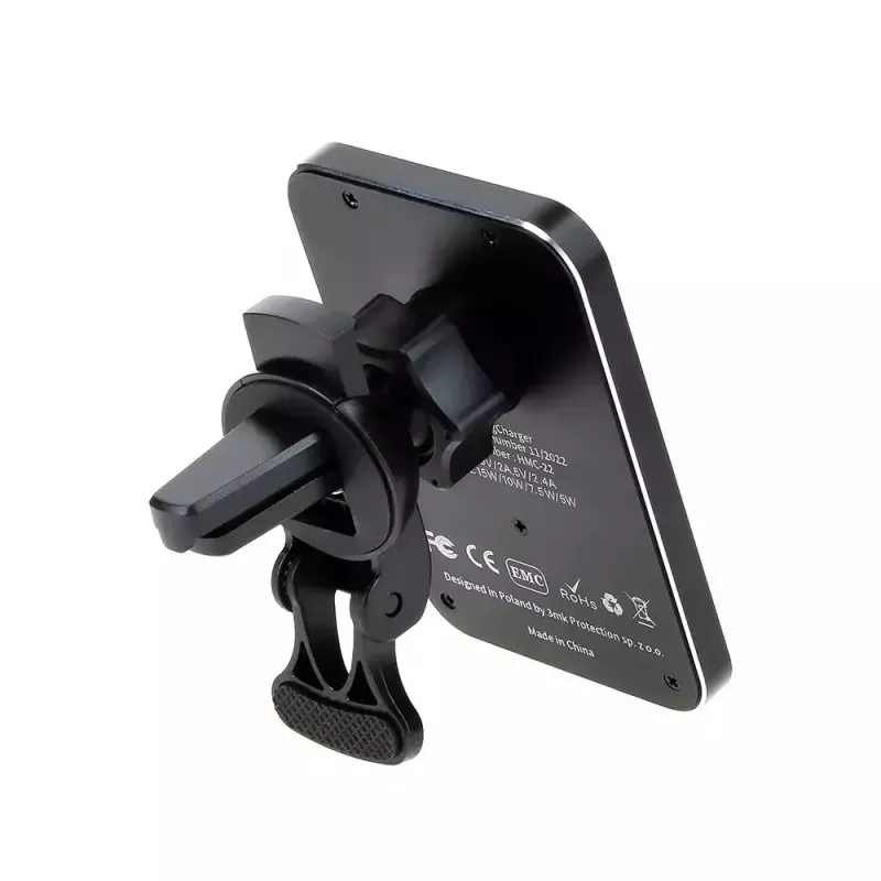 Auto bezvadu lādētājs 3MK HARDY MagCharger — Auto USB-C 5/9V, ātrā bezvadu uzlāde, melns