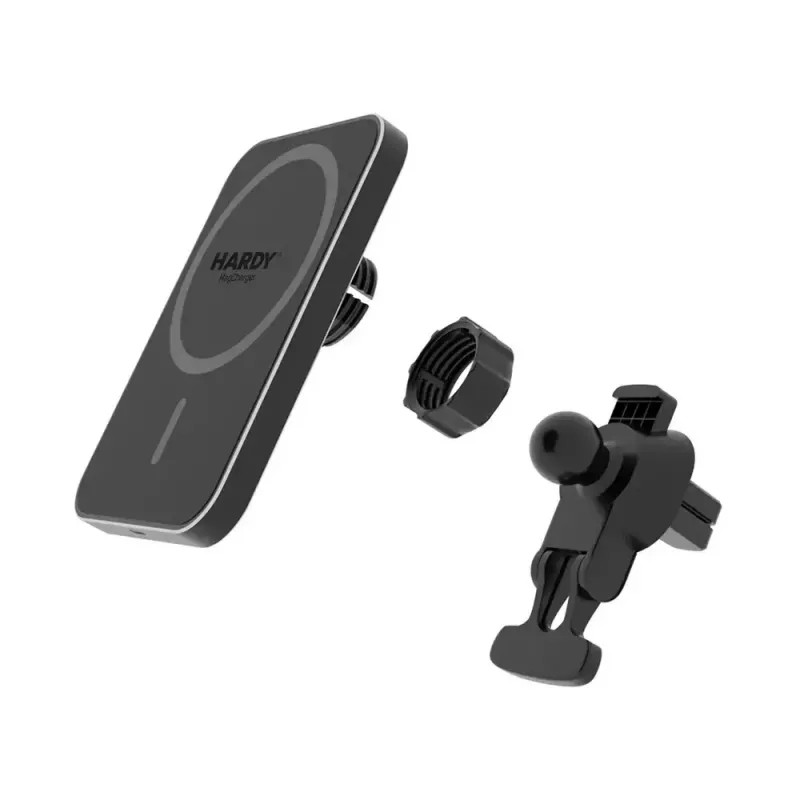 Auto bezvadu lādētājs 3MK HARDY MagCharger — Auto USB-C 5/9V, ātrā bezvadu uzlāde, melns