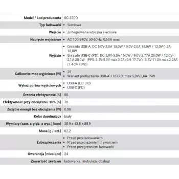 USB-C lādētājs everActive SC-370Q 25W QC3.0 USB ātrā uzlāde