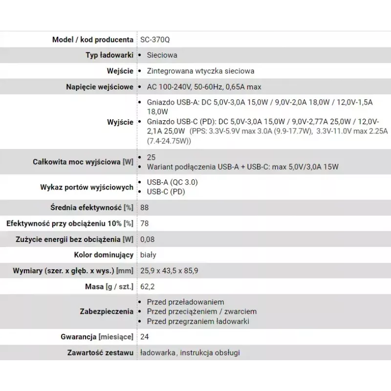 USB-C lādētājs everActive SC-370Q 25W QC3.0 USB ātrā uzlāde