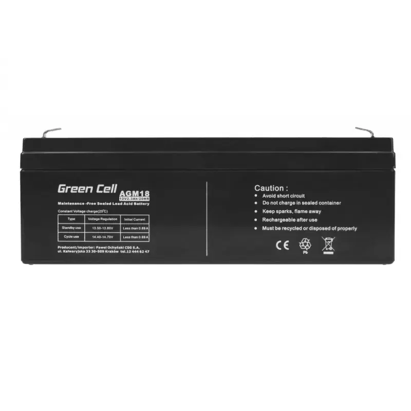 UPS akumulators zaļa Cell AGM18 12V 2.3Ah