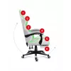 Spēļu krēsls Huzaro FORCE 4.7 RGB balta — polsterēts auduma kausveida sēdeklis, maks. slodze 140 kg, regulējams augstums 43–53 cm, slīpums 90–140°
