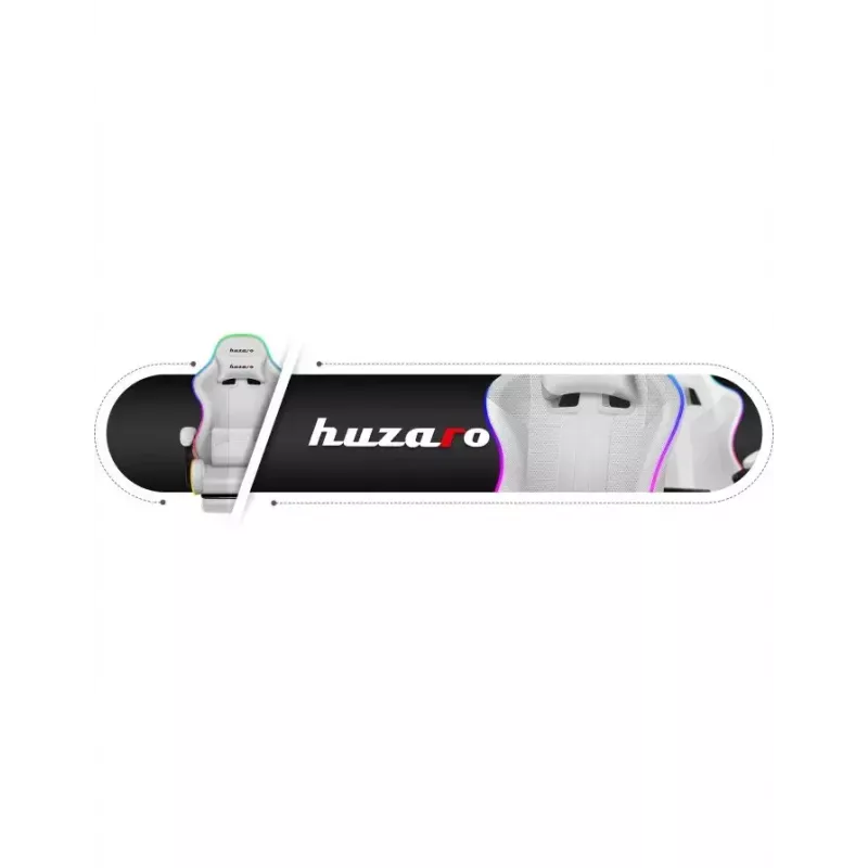 Spēļu krēsls Huzaro FORCE 4.7 RGB balta — polsterēts auduma kausveida sēdeklis, maks. slodze 140 kg, regulējams augstums 43–53 cm, slīpums 90–140°