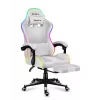 Spēļu krēsls Huzaro FORCE 4.7 RGB balta — polsterēts auduma kausveida sēdeklis, maks. slodze 140 kg, regulējams augstums 43–53 cm, slīpums 90–140°