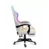 Spēļu krēsls Huzaro FORCE 4.7 RGB balta — polsterēts auduma kausveida sēdeklis, maks. slodze 140 kg, regulējams augstums 43–53 cm, slīpums 90–140°