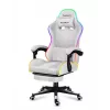 Spēļu krēsls Huzaro FORCE 4.7 RGB balta — polsterēts auduma kausveida sēdeklis, maks. slodze 140 kg, regulējams augstums 43–53 cm, slīpums 90–140°