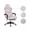 Spēļu krēsls Huzaro FORCE 4.7 RGB balta — polsterēts auduma kausveida sēdeklis, maks. slodze 140 kg, regulējams augstums 43–53 cm, slīpums 90–140°