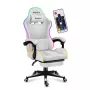 Spēļu krēsls Huzaro FORCE 4.7 RGB balta — polsterēts auduma kausveida sēdeklis, maks. slodze 140 kg, regulējams augstums 43–53 cm, slīpums 90–140°