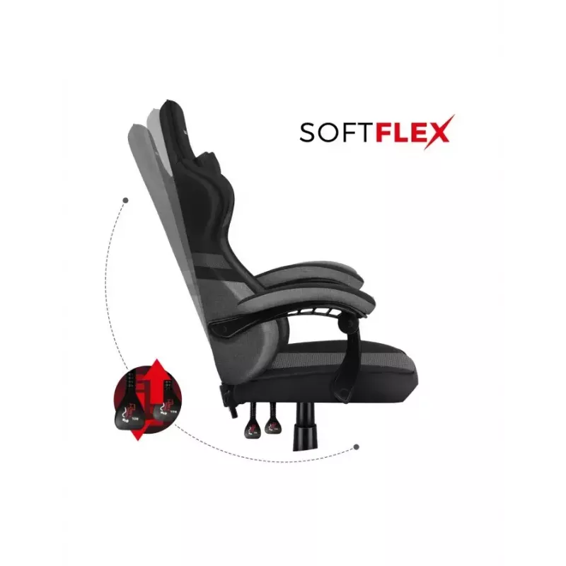 PC spēlētāju krēsls huzaro FORCE 4.4 Kausa sēdeklis Melns pelēks — sieta audums, maks. 130 kg, regulējams augstums 45–55 cm, 5 riteņi