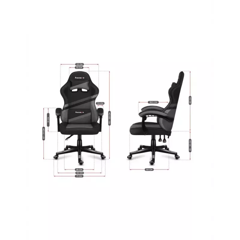 PC spēlētāju krēsls huzaro FORCE 4.4 Kausa sēdeklis Melns pelēks — sieta audums, maks. 130 kg, regulējams augstums 45–55 cm, 5 riteņi