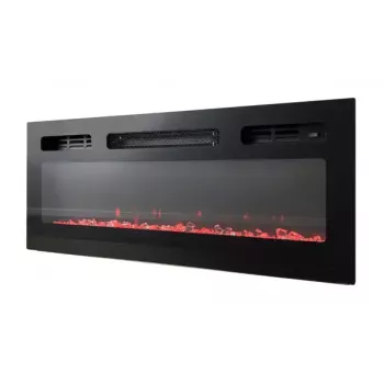 TV cabinets Cama Meble EVA ar elektrisko kamīnu 180×40×52 cm, balts rāmis, spīdīgi baltas durvis, MDF virsma