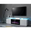 TV cabinets Cama Meble EVA ar elektrisko kamīnu 180×40×52 cm, balts rāmis, spīdīgi baltas durvis, MDF virsma