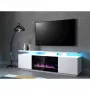 TV cabinets Cama Meble EVA ar elektrisko kamīnu 180×40×52 cm, balts rāmis, spīdīgi baltas durvis, MDF virsma