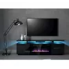 TV skapis Cama Meble EVA ar elektrisko kamīnu 180x40x52 cm, melns/spīdīgi melns