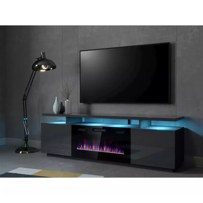 TV skapis Cama Meble EVA ar elektrisko kamīnu 180x40x52 cm grafīta/krāsainais grafīts