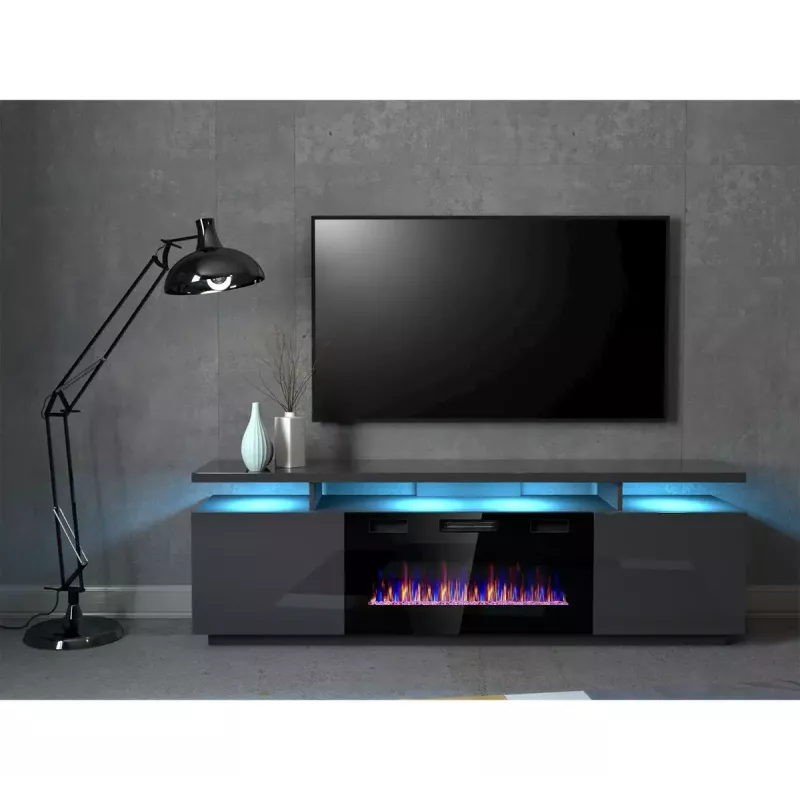 TV skapis Cama Meble EVA ar elektrisko kamīnu 180x40x52 cm grafīta/krāsainais grafīts