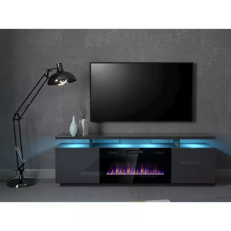 TV skapis Cama Meble EVA ar elektrisko kamīnu 180x40x52 cm grafīta/krāsainais grafīts