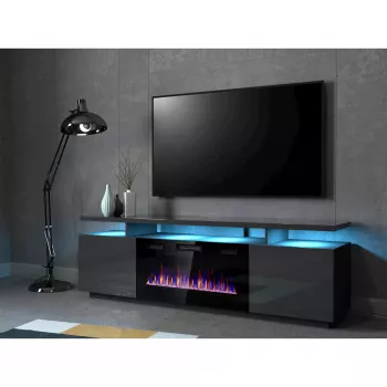 TV skapis Cama Meble EVA ar elektrisko kamīnu 180x40x52 cm grafīta/krāsainais grafīts