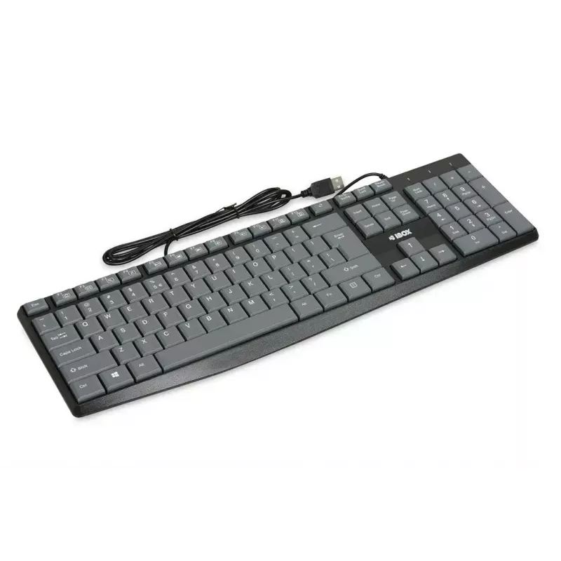 Vadu USB tastatūra IBOX Eris IKC2010G — pilna izmēra 105 taustiņi, USB, pelēka/melna, ūdensizturīga, 1,8 m kabelis