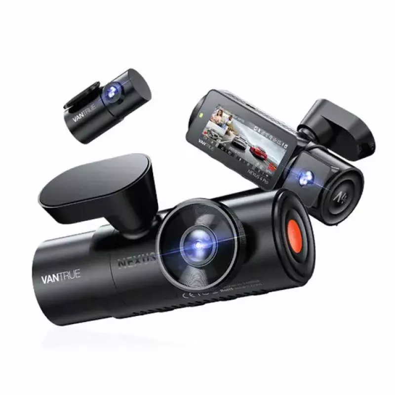 Dashcam VANTRUE N4 PRO 3 kanālu auto videoreģistrators, galvenā 3840×2160, 165° priekšējā, 160° salona, GPS, Wi‑Fi, IPS displejs, MicroSD līdz 512GB