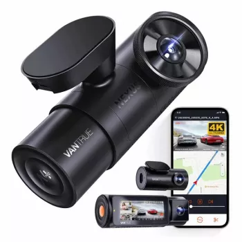 Dashcam VANTRUE N4 PRO 3 kanālu auto videoreģistrators, galvenā 3840×2160, 165° priekšējā, 160° salona, GPS, Wi‑Fi, IPS displejs, MicroSD līdz 512GB
