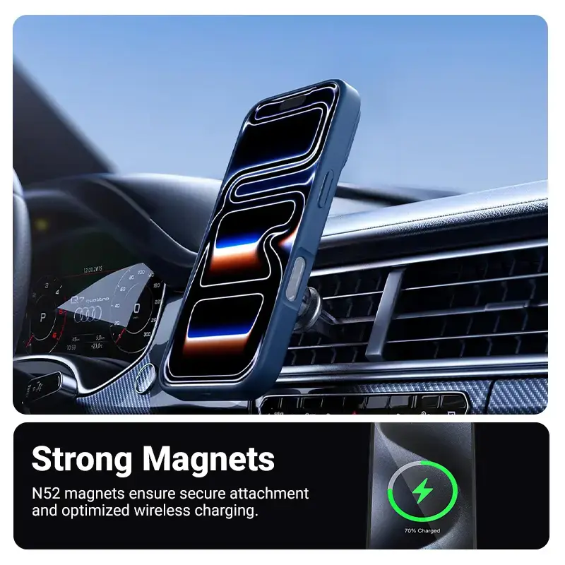 Aizsargājošs MagSafe viedtālruņa maciņš Crong Hybrid Matte Magnetic iPhone 17 Pro — PC + TPU, caurspīdīgi tumši zils