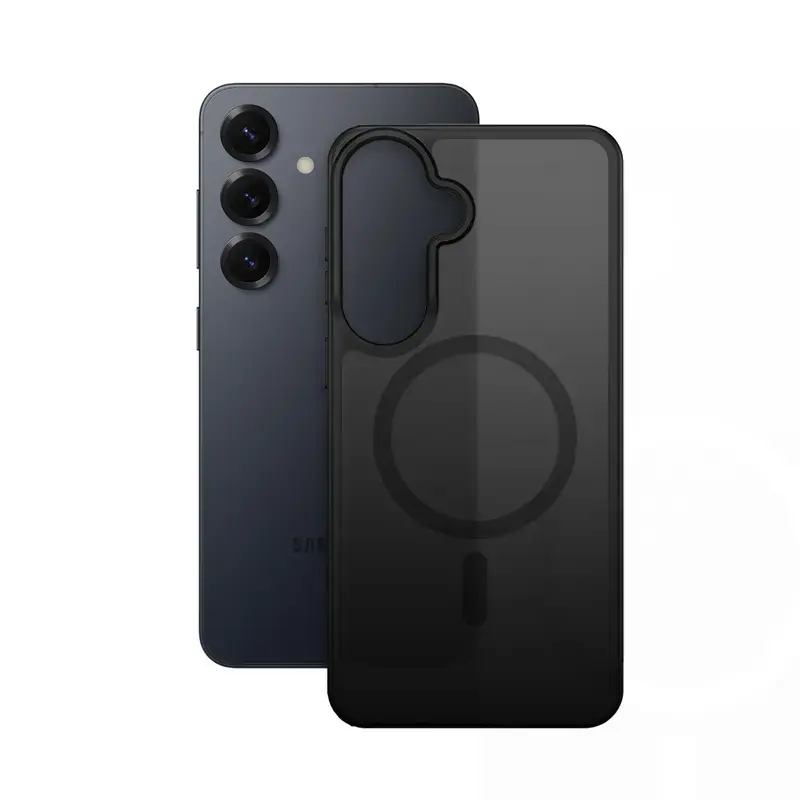 Crong Hybrid Matte Magnetic korpusiņš Samsung Galaxy S25 — TPU+PC, magnētiskie gredzeni, melns