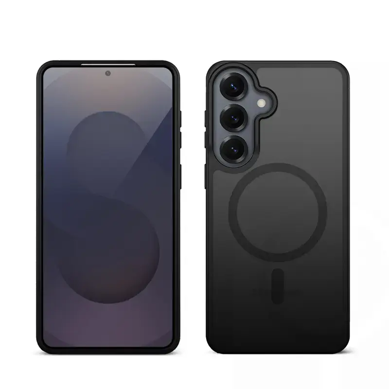Crong Hybrid Matte Magnetic korpusiņš Samsung Galaxy S25 — TPU+PC, magnētiskie gredzeni, melns